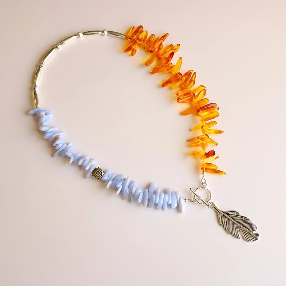 Amber & Agate Feather Pendant Necklace - Picture 6 of 10